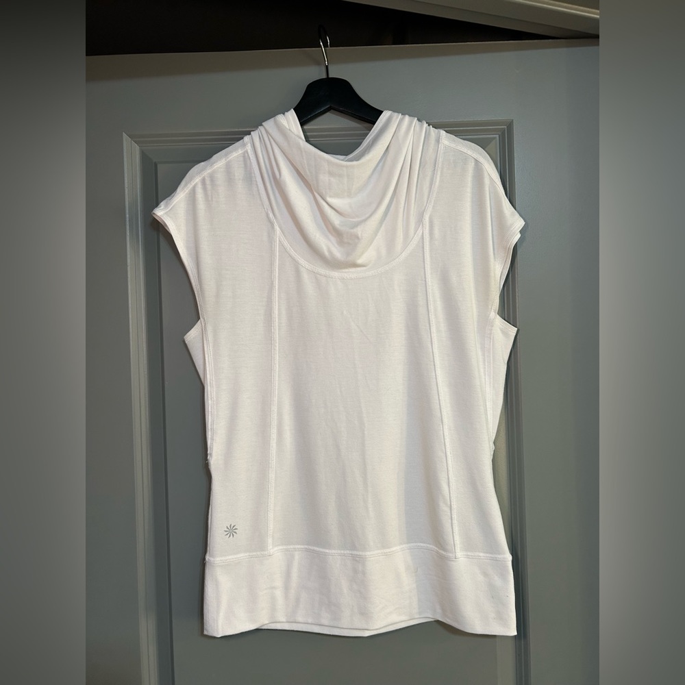 Athleta White Short Sleeve Hooded Top